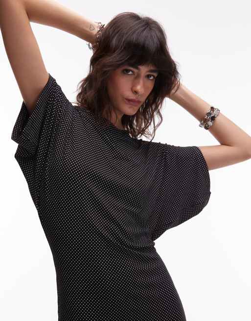 ASOS DESIGN spot batwing mini dress in black