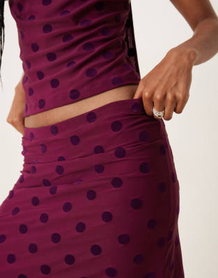 Asos Design Spot Flocked Mesh Awkward Length Skirt In Purple