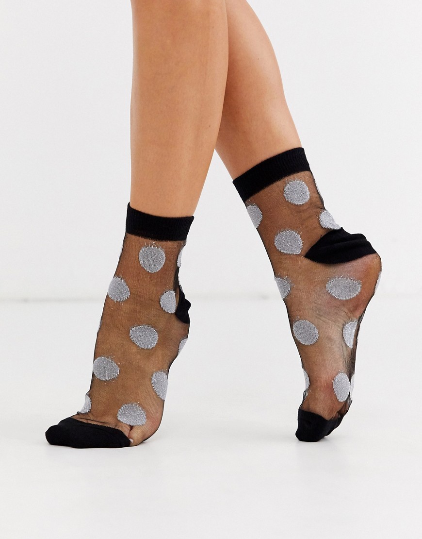 ASOS DESIGN spot mesh ankle socks-Black