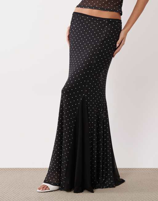 ASOS DESIGN spot mesh maxi skirt co-ord in black, 2 of 5