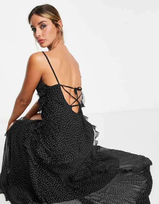 ASOS DESIGN tiered ruffle maxi dress with tie back in vintage