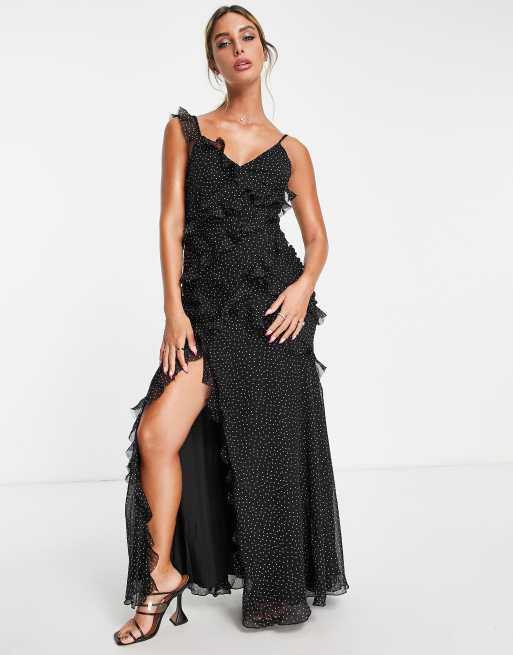 Asos design ruffle maxi dress with hot sale open back in all over sequin