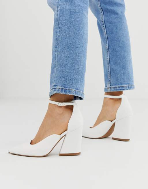 ASOS DESIGN Spotless pointed block heels in white ASOS