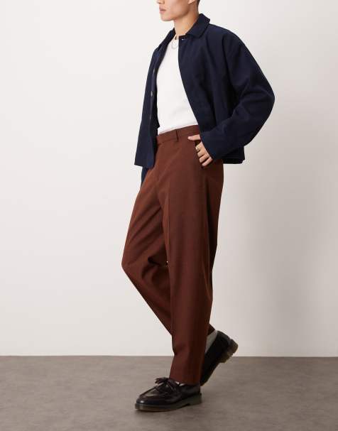 ASOS DESIGN – Spräckliga finbyxor i ullmix och oversize med avsmalnande passform - view 1