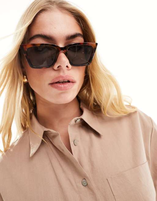ASOS DESIGN – Spräckliga, fyrkantiga solglasögon i cateye-modell med tunna bågar