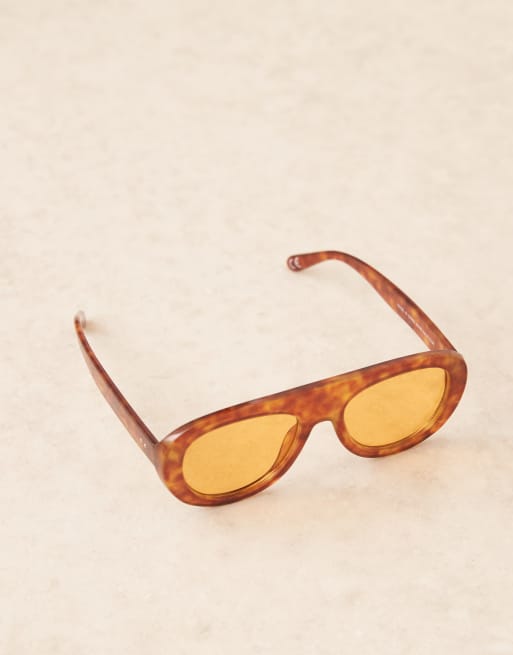 ASOS DESIGN – Spräckliga, grova pilotsolglasögon med bärnstensfärgade glas, 2 av 3