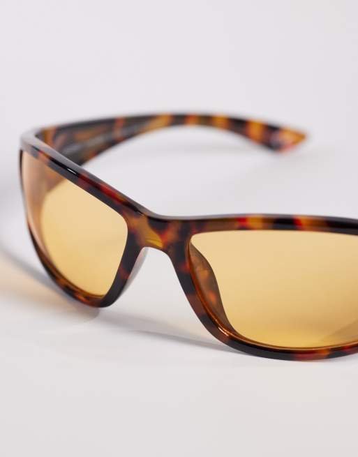 ASOS DESIGN – Spräckliga, omslutande solglasögon med bärnstensfärgade glas, 2 av 3