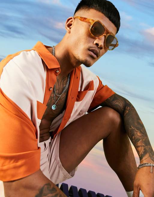 ASOS DESIGN – Spräckliga pilotsolglasögon i 70-talsstil med bruna glas, 3 av 4