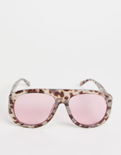 ASOS DESIGN – Spräckliga pilotsolglasögon med plastbågar och rosatonade glas, 4 av 4