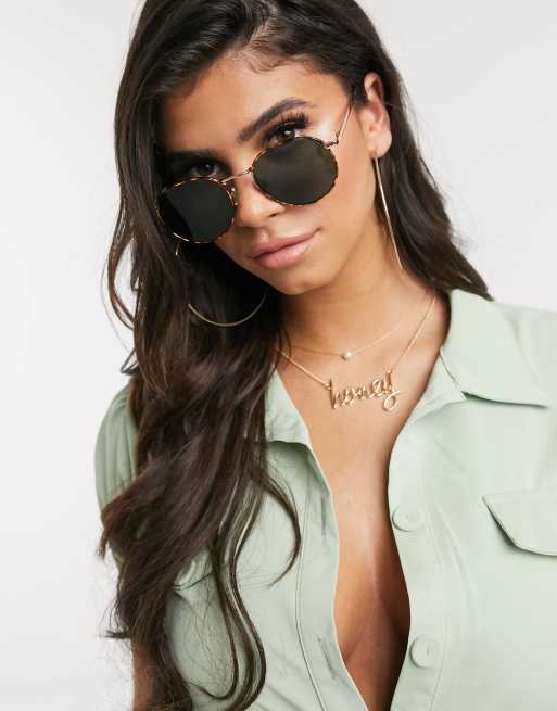 ASOS DESIGN – Spräckliga runda solglasögon med metallbågar och G15 glas, 3 av 4