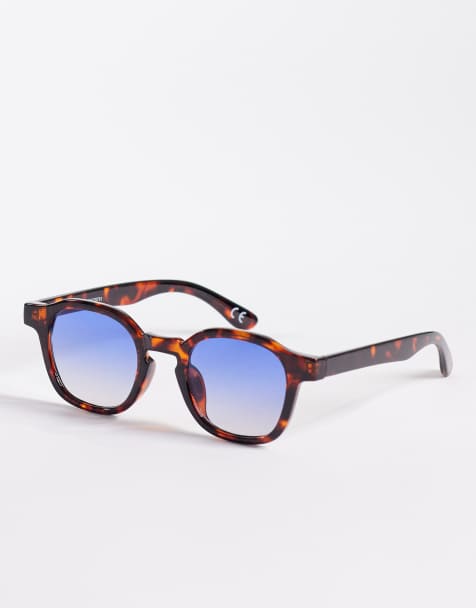 ASOS DESIGN – Spräckliga, sexkantiga, solglasögon med blå glas - view 1