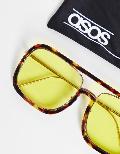 ASOS DESIGN – Spräckliga, stora pilotsolglasögon med gula glas i combimodell, 4 av 4