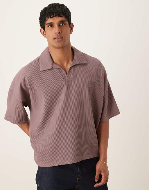 ASOS DESIGN – Sprana fioletowa plisowana koszulka polo o pudełkowym kroju oversize z obniżoną linią ramion 