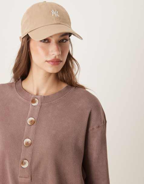 ASOS DESIGN – Sprany brązowy gruby top o waflowej fakturze z długimi rękawami i dekoltem typu henley - view 1