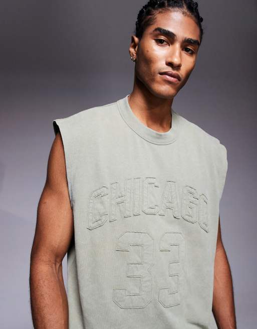  ASOS DESIGN – Sprany gruby podkoszulek oversize w kolorze khaki z grafiką miasta 