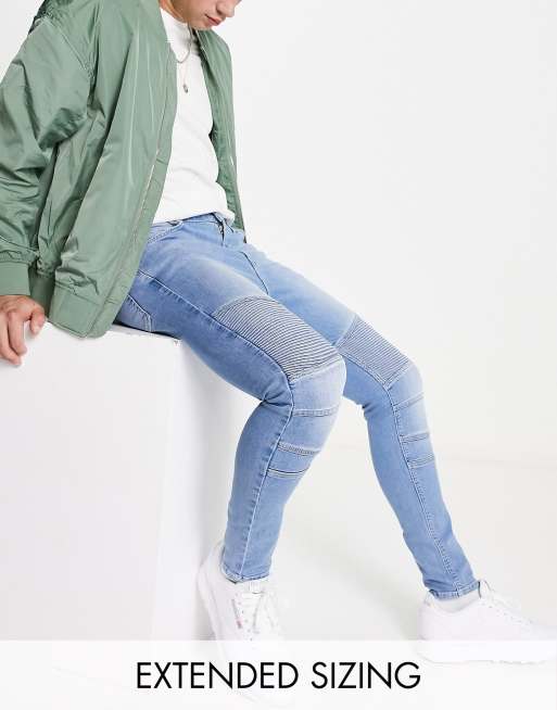 ASOS DESIGN - Spray-on bikerjeans met powerstretch in middenblauw met wassing