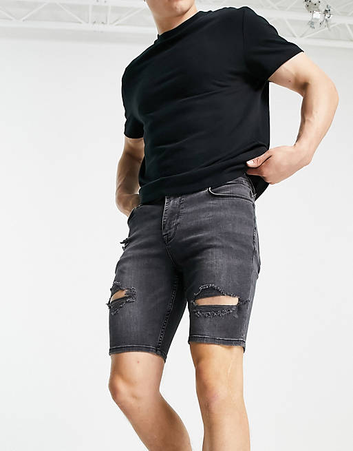 Shorts spray on denim shorts in washed black with bum rip 