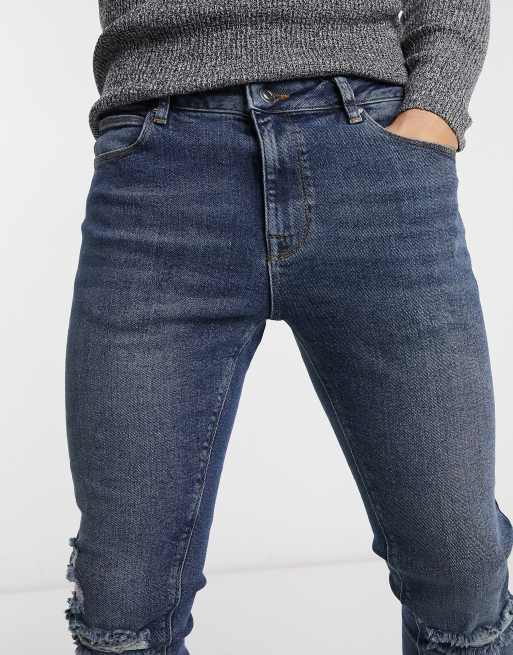 ASOS DESIGN - Spray-on-jeans i mørkt 'vintage-look' med power-stretch og store flænger, 3 af 4