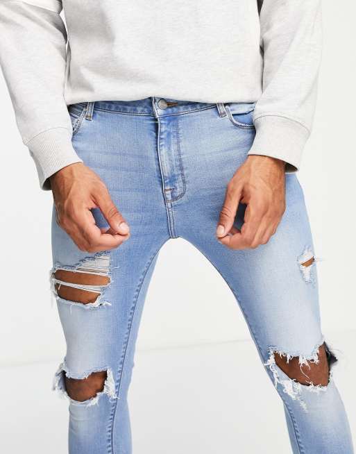 ASOS DESIGN – Spray on-jeans i powerstretch med mellantvätt och stora revor , 3 av 4