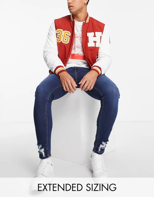 ASOS DESIGN spray on jeans in power stretch in dark wash with abrasions