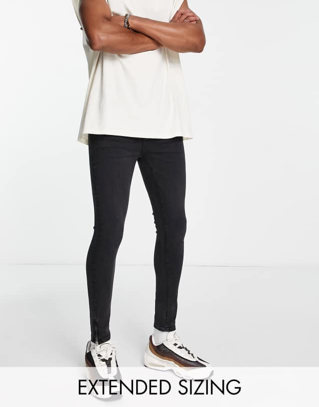 ASOS DESIGN spray on jeans in power stretch in washed black with zip detail