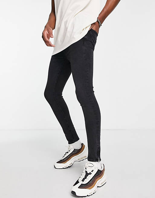 Spray on jeans in power stretch in washed with zip detail Asos Men Clothing Jeans Stretch Jeans 