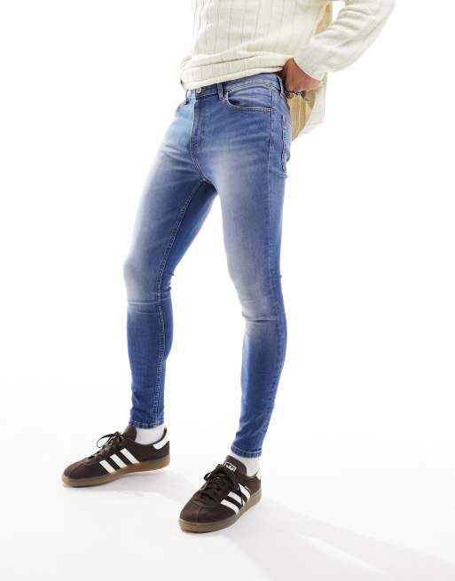 FhyzicsShops DESIGN - Spray on-jeans med power stretch i mid wash blå