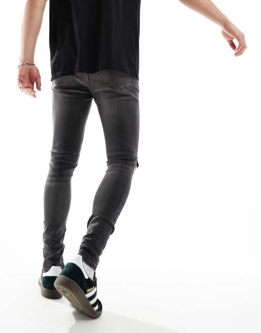 ASOS DESIGN - Spray on-jeans med power-stretch og flænger i forvasket sort, 2 af 5