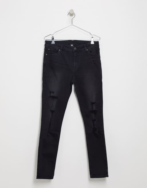 ASOS DESIGN - Spray-on jeans met powerstretch en scheuren in zwart met wassing, 4 van 4