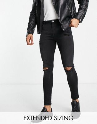 ASOS DESIGN spray on jeans with power stretch and knee and thigh rips in black