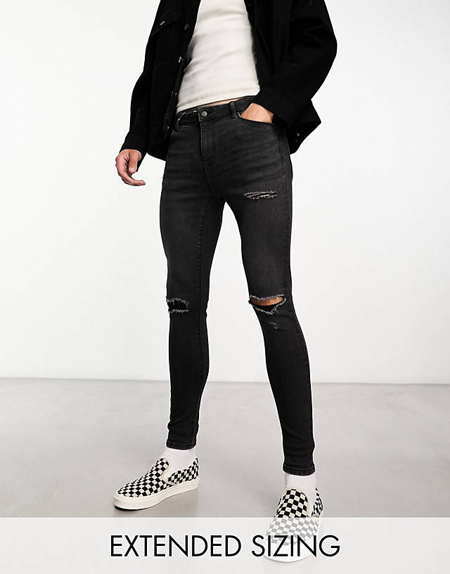 ASOS DESIGN - spray on jeans with power stretch and rips in washed black