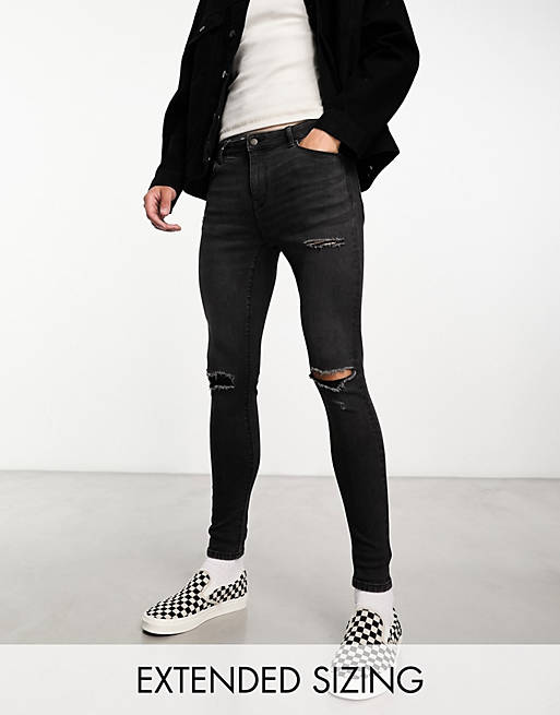 ASOS DESIGN spray on jeans with power stretch and rips in washed black ...