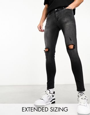 ASOS DESIGN spray on jeans with power stretch denim with knee rips in washed black - ASOS Price Checker