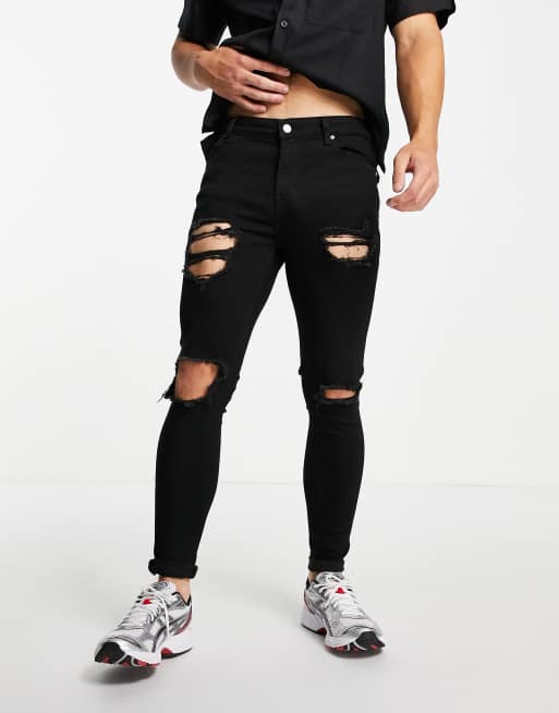 Black ripped best sale spray on jeans