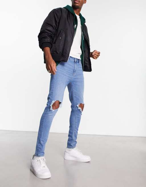 ASOS DESIGN spray on jeans with power stretch in classic wash with knee ...