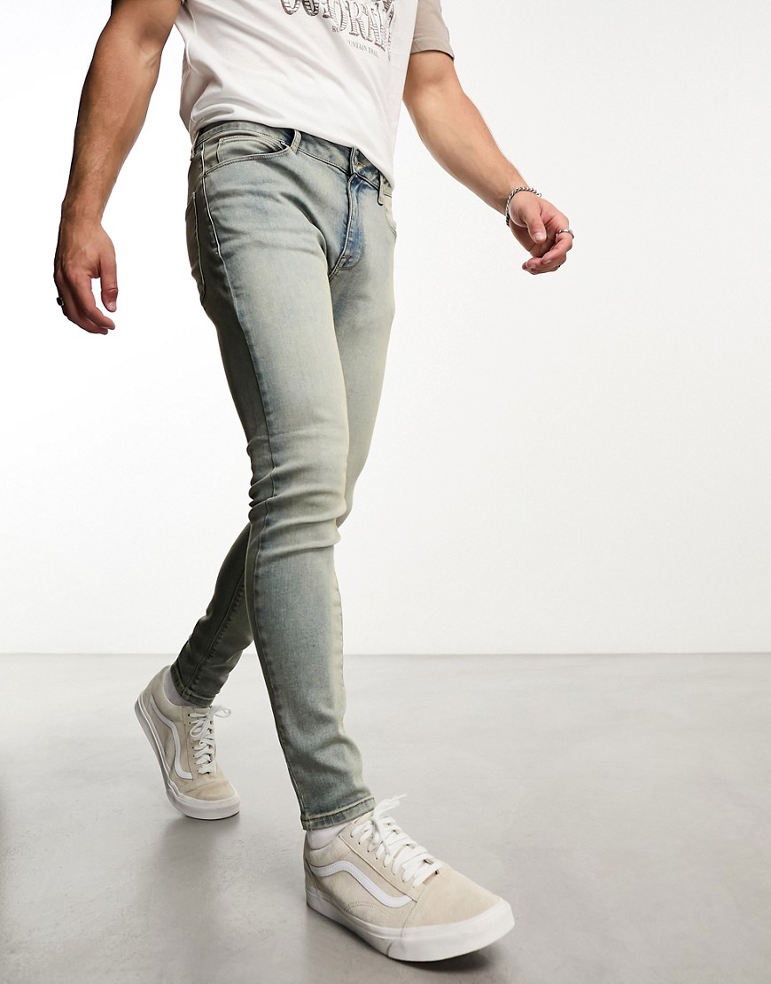 Asos Design Spray On Jeans With Power Stretch In Mid Wash Tint-gray