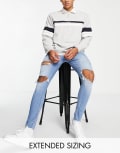 [ASOS DESIGN] ASOS DESIGN spray-on jeans with power stretch in mid wash with heavy rips-Blue W31 L30 Blue