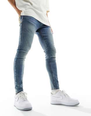 Spray on Fit Mid rise Jeans, Medium Blue