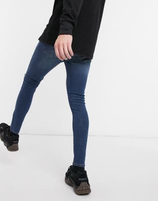 dark blue knee ripped jeans