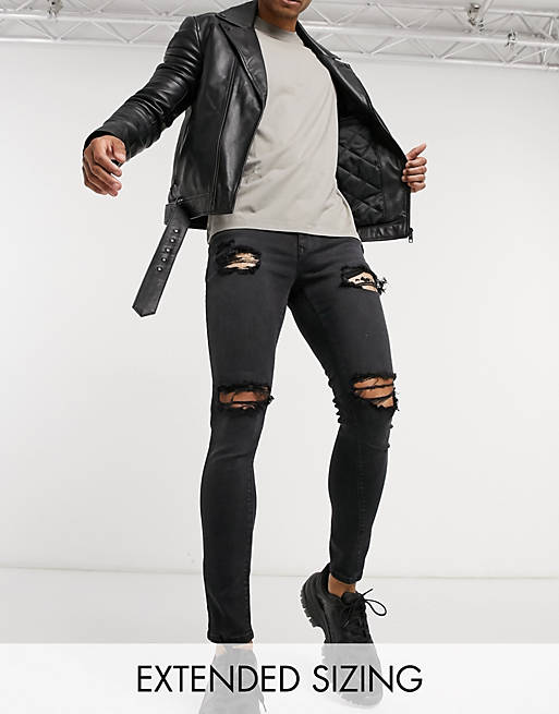 ASOS DESIGN spray on jeans with power stretch in washed black with mid ...