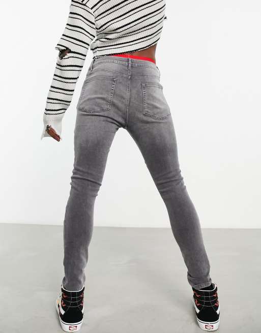 ASOS DESIGN spray on jeans with power stretch in washed black with moto detail, 2 of 4