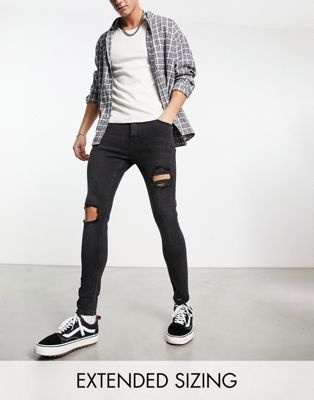 ASOS DESIGN spray on jeans with power stretch in washed black with rips - ASOS Price Checker