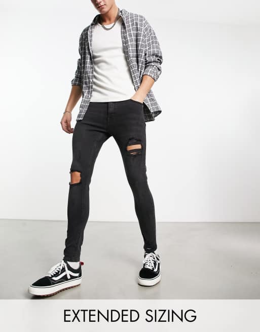 ASOS DESIGN spray on jeans with power stretch in washed black with rips