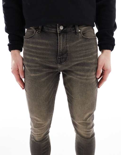 ASOS DESIGN spray on jeans with power stretch in washed black with tint, 5 of 5