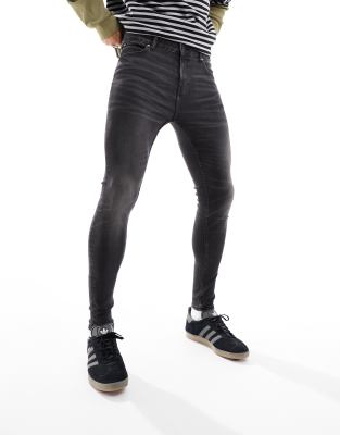 Asos Design Spray On Jeans With Power Stretch In Washed Black In Black