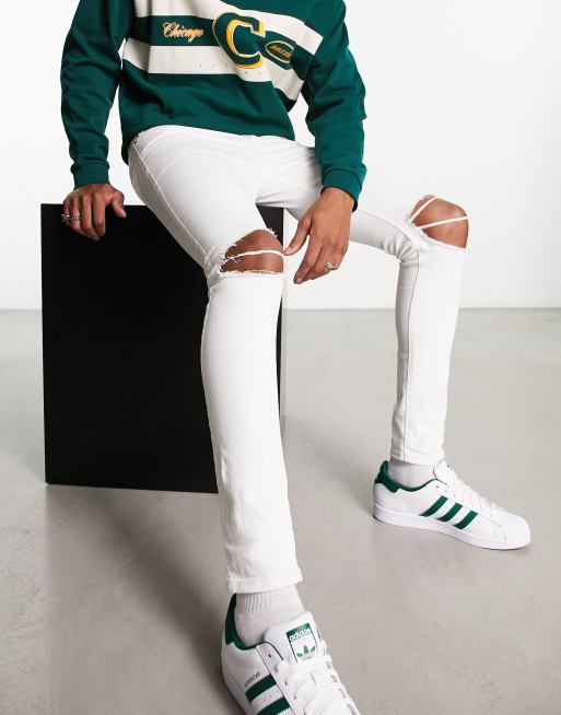 ASOS DESIGN spray on jeans with power stretch in white with rips, 4 of 4