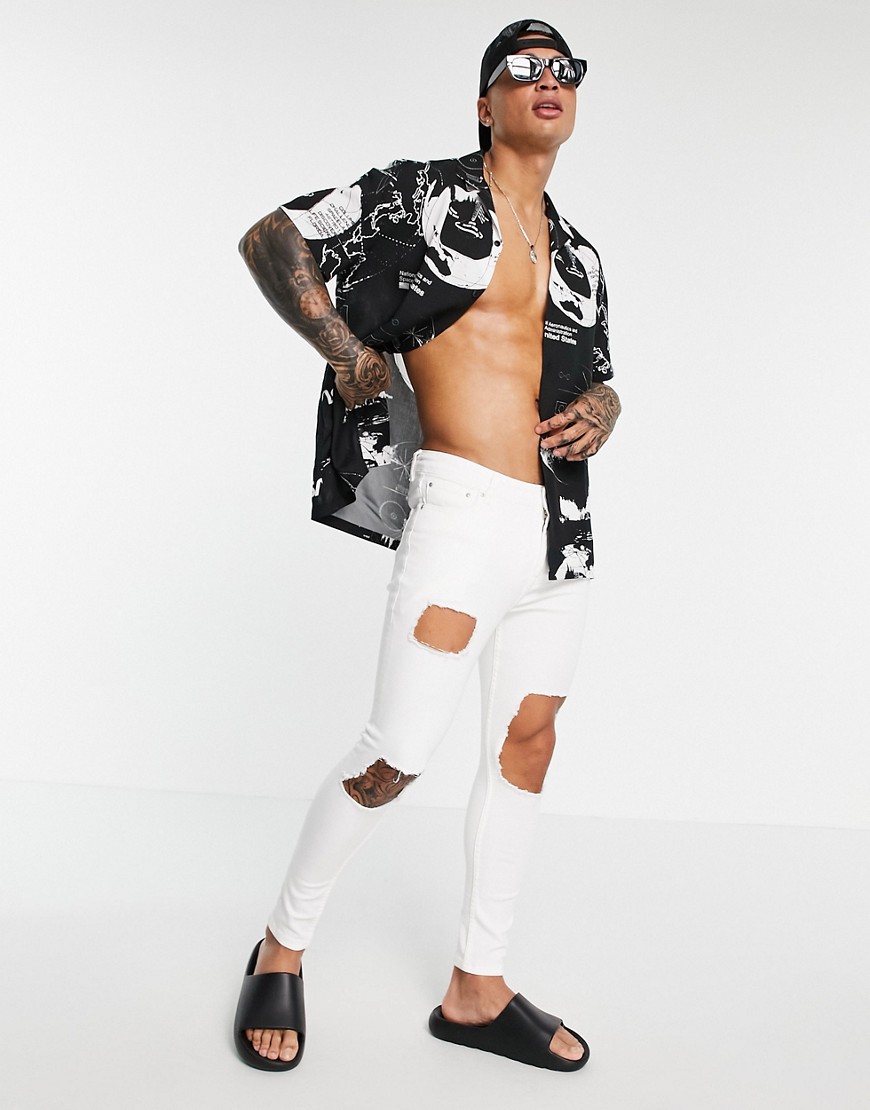 ASOS DESIGN spray on jeans with powerstretch in white with open rips