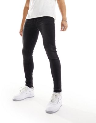 Shop Asos Design Spray On Jeans With Power Stretch And Released Hem In Gray