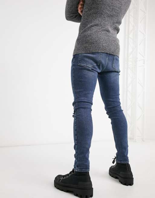 ASOS DESIGN spray on 'vintage look' jeans with power stretch in dark tint with knee rips, 2 of 4