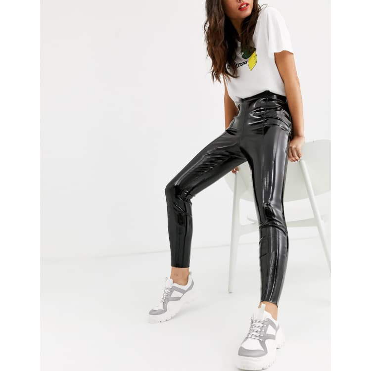 ASOS Maternity Spray on Vinyl Over the Bump Pants Black Crop Shiny